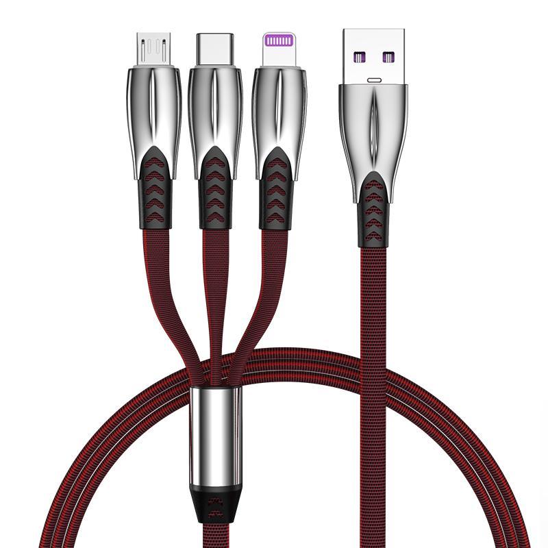 NÖRDIC Monilatauskaapeli 1-3 USB-A-USB-C, Non MFI Lightning ja Micro USB 1m Max 2,4A
