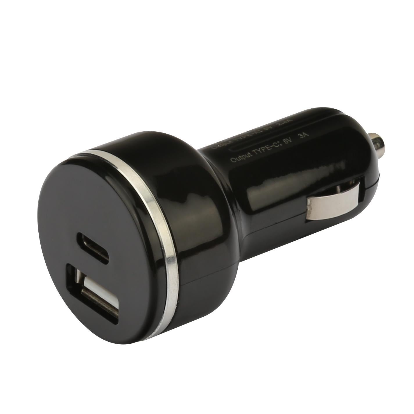 NÖRDIC Nopea autolaturi USB C -virransyöttö 18 W ja USB A Quick Charger QC 3.0 18 W USB-autolaturi tyyppi C 18 W + QC 3.0 18 W