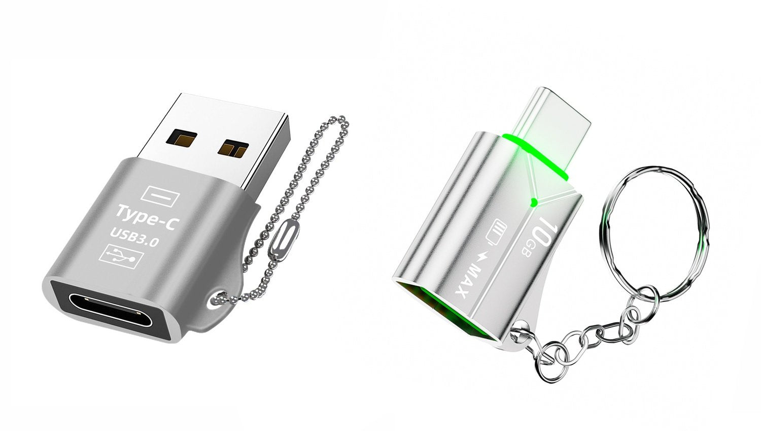 NÖRDIC OTG USB-sovitinsarja USB-C naaras USB-A uros ja USB-C uros USB-A naaras Hopea