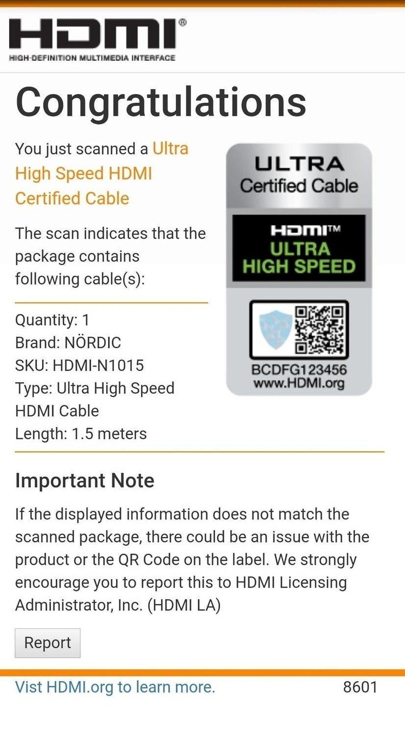 NÖRDIC SERTIFIOIDUT KAAPELIT 1,5 m HDMI 2.1 Ultra High Speed 8K 60 Hz 4K 120 Hz 48 Gb/s Dyn. HDR eARC-pelitila VRR Dolby ATMOS, nailonpun., kullattu
