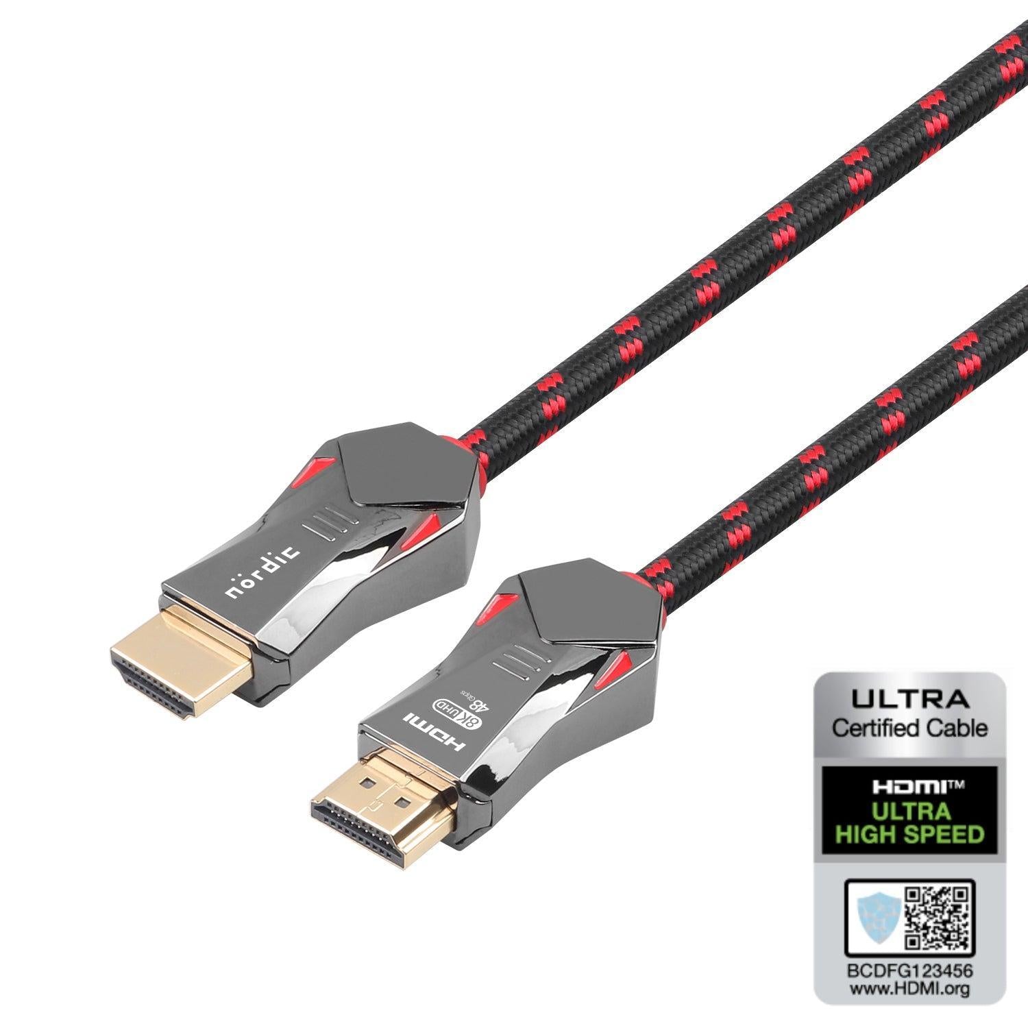 NÖRDIC-SERTIFIOIDUT KAAPELIT 3 m Ultra High Speed HDMI 2.1 8K 60Hz 4K 120Hz 48Gbps Dynamic HDR eARC VRR Nylon punottu kaapeli kullatut liittimet