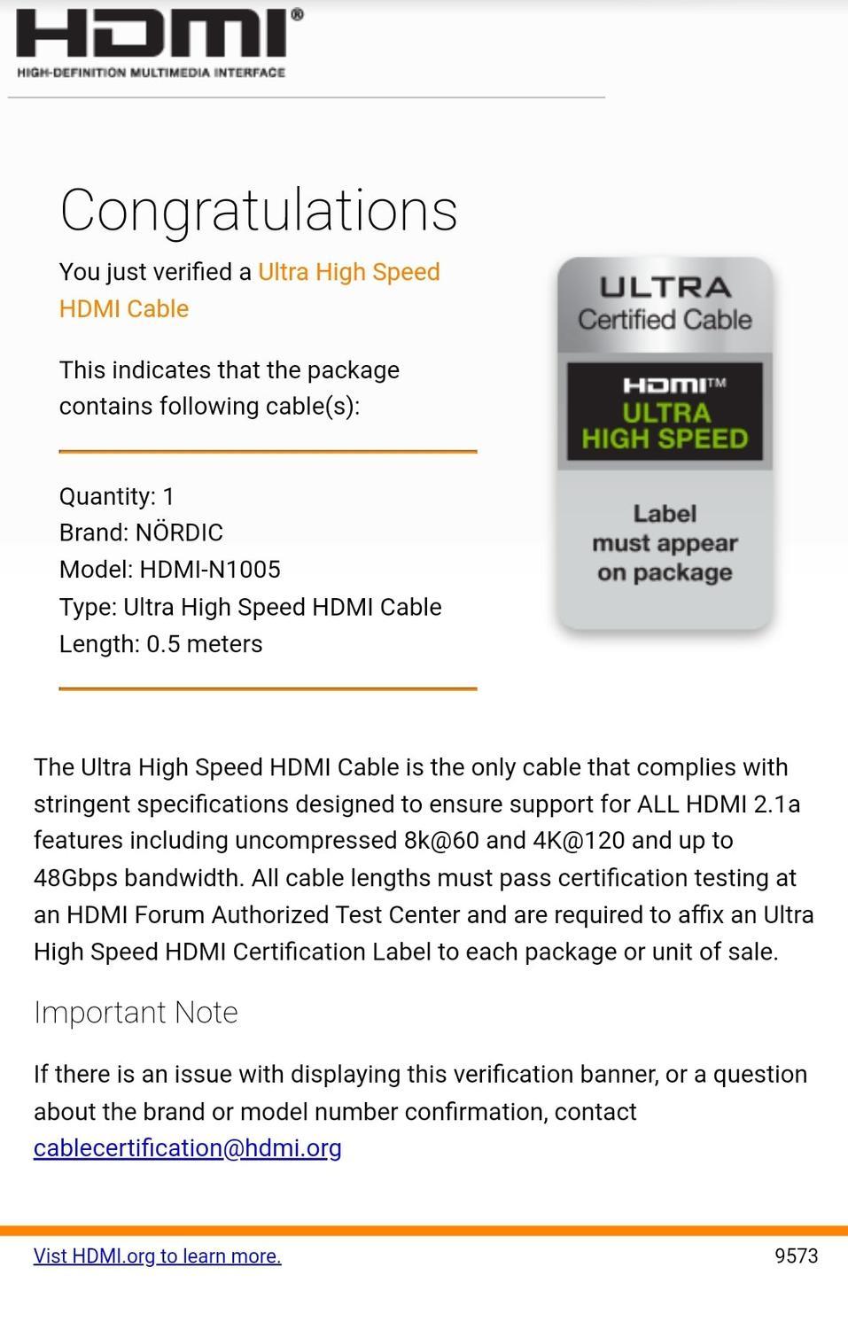 NÖRDIC-SERTIFIOIDUT KAAPELIT 50 cm Ultra High Speed HDMI 2.1 8K 60Hz 4K 120Hz 48Gbps Dynamic HDR eARC VRR Nylon punottu kaapeli kullatut liittimet