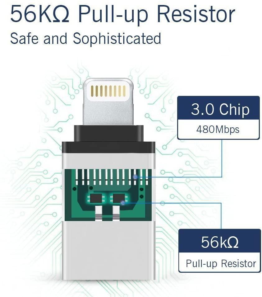 NÖRDIC USB3.0–OTG Lightning -sovitin (ei MFI), musta, tuki iOS:lle, liitä USB-laitteet iPhoneen ja iPadiin