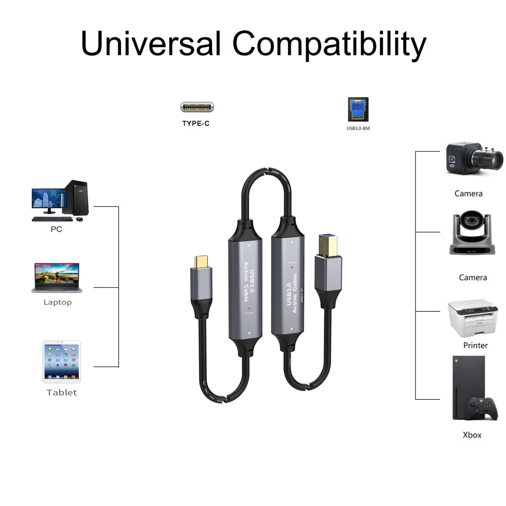 NÖRDIC USB 3.0 -kaapeli USB-C:stä USB-B:hen 5Gbps 15m USB-tulostinkaapeli