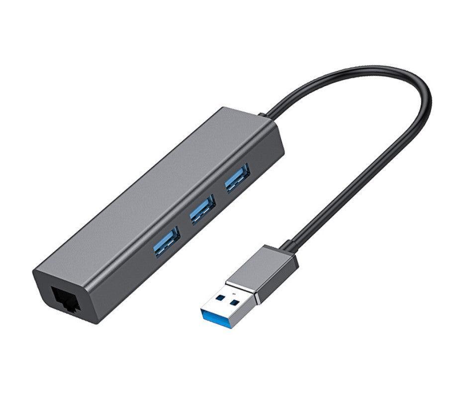 NÖRDIC USB3.1–Ethernet Giga -verkkosovitin, jossa 3x USB3.1-keskitin, 17 cm, Space Grey, alumiinia
