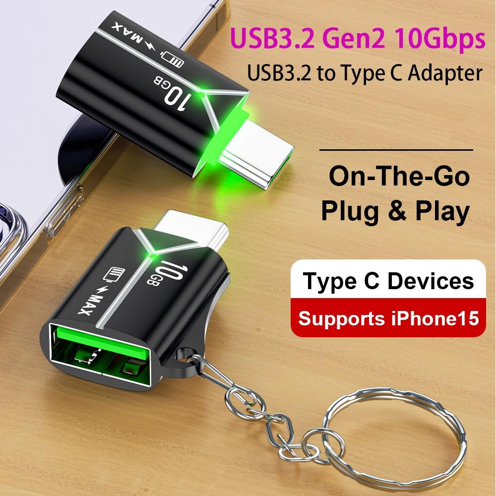 NÖRDIC USB-A OTG naaras - USB C -urossovitin USB 3.2 Gen 2 10Gbps, musta