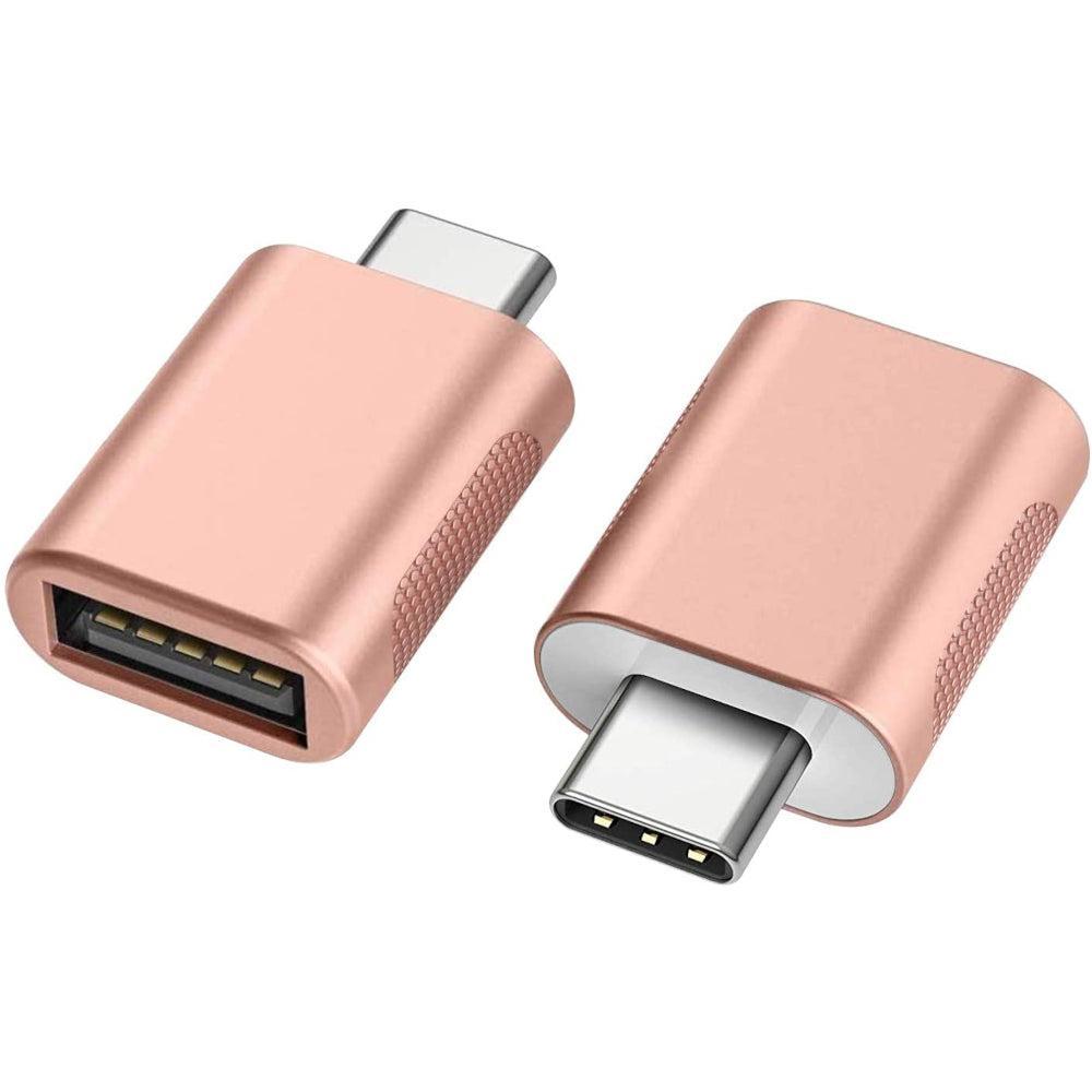 NÖRDIC USB A 3.0 OTG naaras–USB C uros -sovitin, alumiinia, ruusukulta, OTG–USB-C -sovitin lataukseen ja synkronointiin