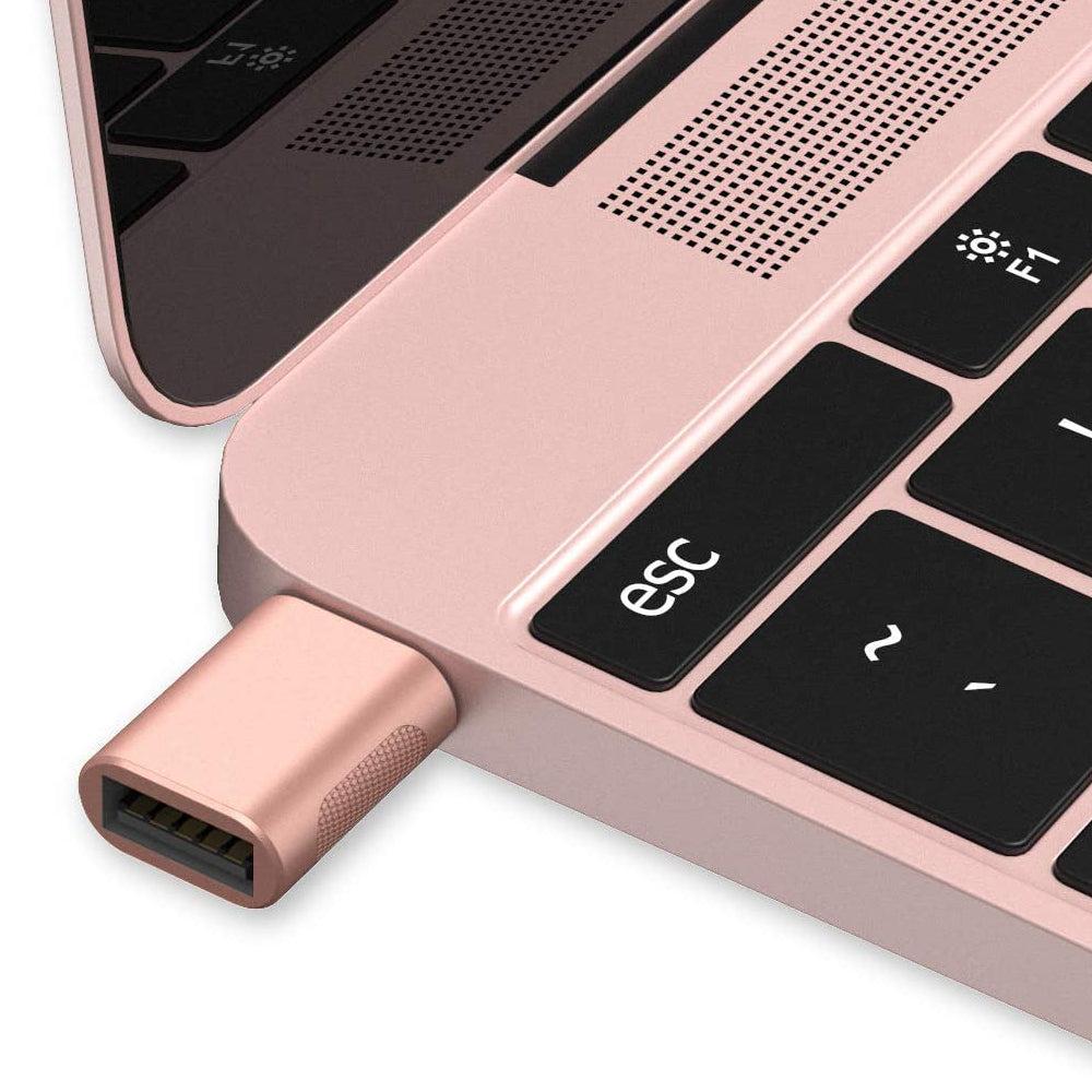 NÖRDIC USB A 3.0 OTG naaras–USB C uros -sovitin, alumiinia, ruusukulta, OTG–USB-C -sovitin lataukseen ja synkronointiin