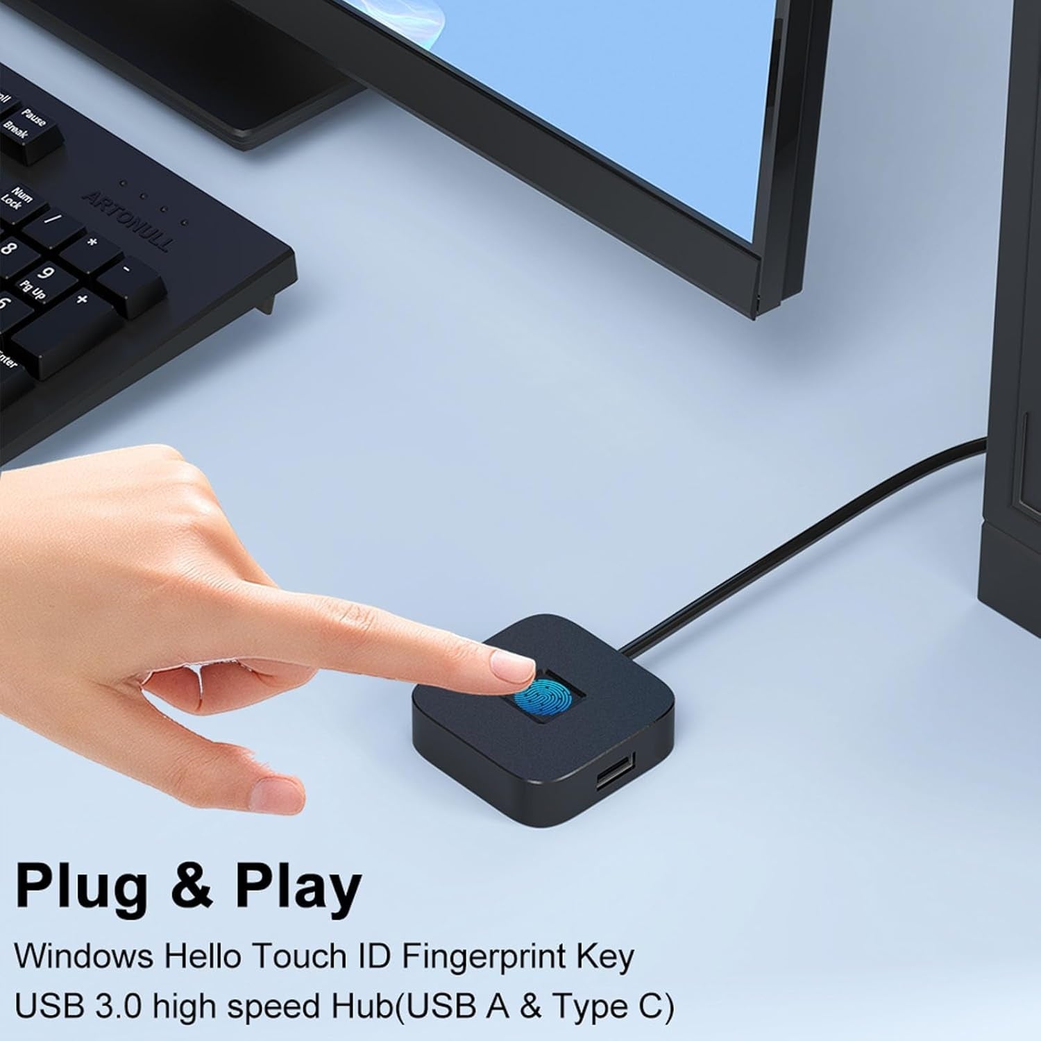 NÖRDIC USB A+C Sormenjälkilukija Windows 10/11, Nopea vastaavuus biometrinen sormenjälkilukija