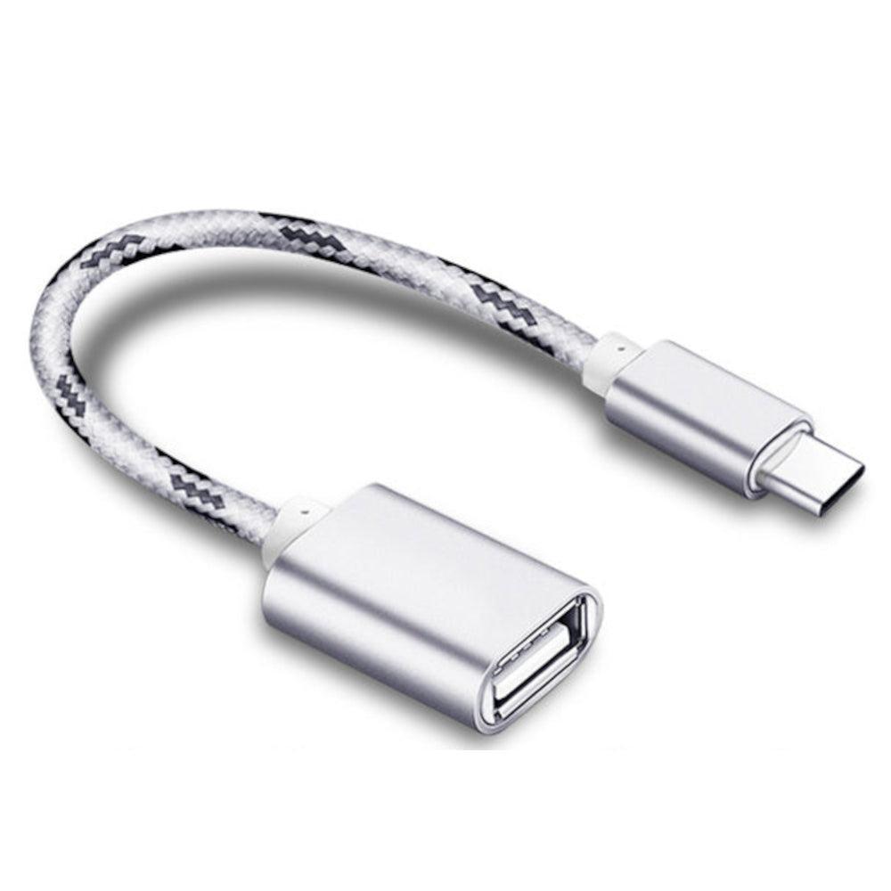 NÖRDIC USB-A OTG–USBC 3.1 Gen 1 -sovitin, alumiinia, 15 cm, hopea