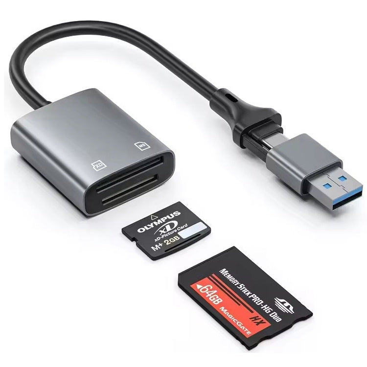 NÖRDIC USB-C/USB-A -kortinlukija, 2 korttipaikkaa, MS, xD UHS-I