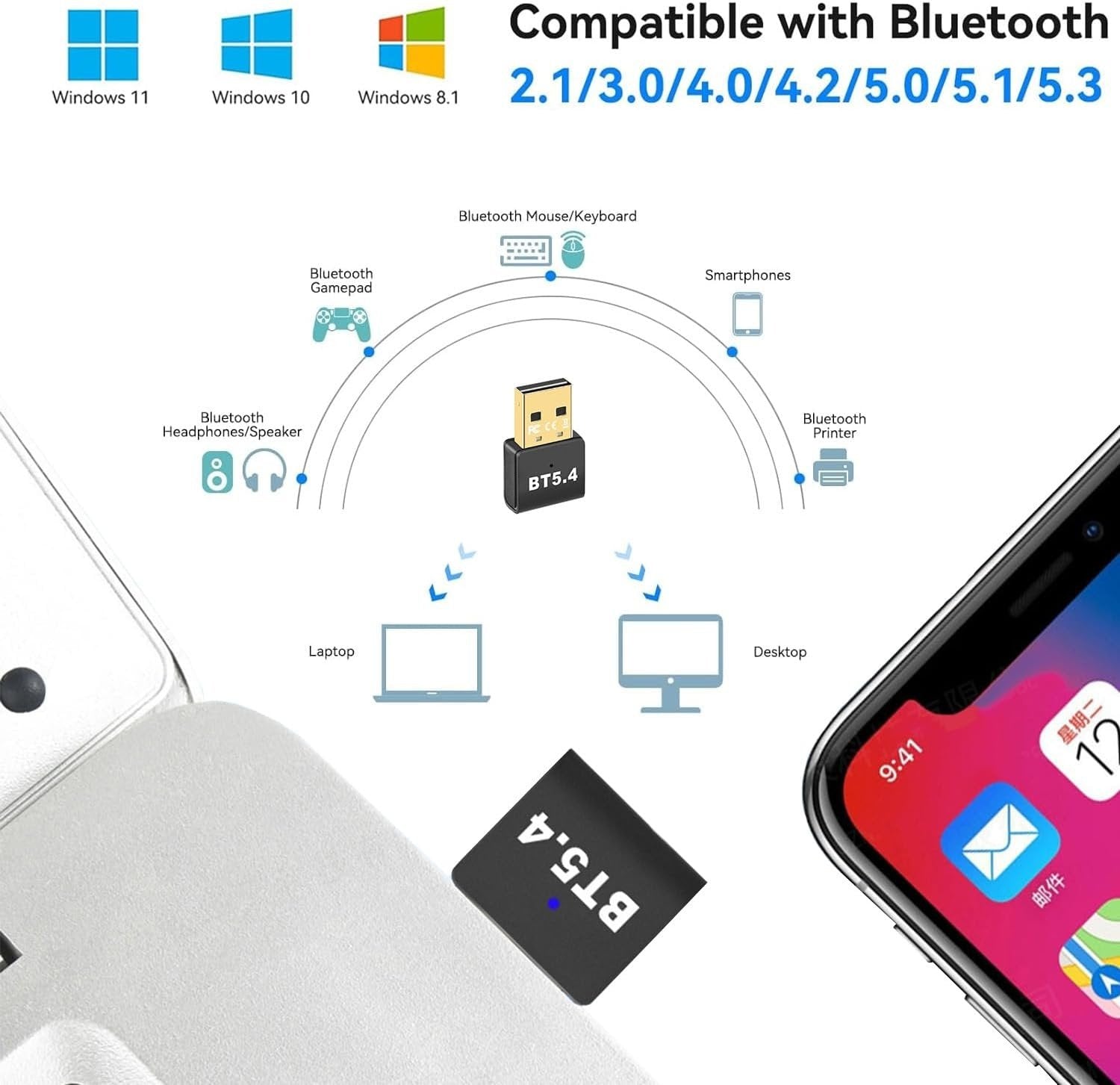 NÖRDIC USB-A Bluetooth 5.4 dongle Bluetooth USB-sovitin BT ver 5.4