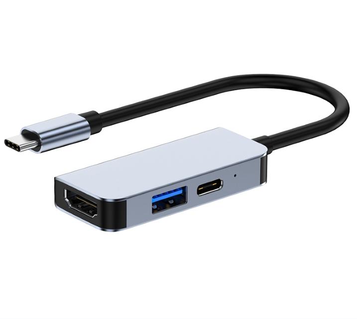 NÖRDIC USB-C 1-3 telakointiasema 1xHDMI 4K30Hz 1x USB-C PD 87W 1xUSB-A 5Gbps peili ja laajennettu