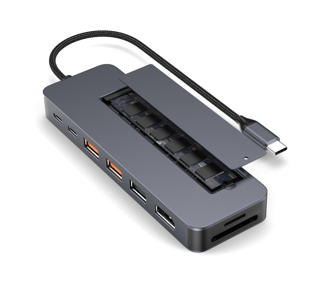 NÖRDIC USB-C 1–9 Telakointiasema 1xHDMI4K60Hz 1xUSB-C PD 100W, 1xUSB-C, 3xUSB-A, 1xSD-paikka, 1xMicroSD-paikka, 1xM.2 SSD NVMe