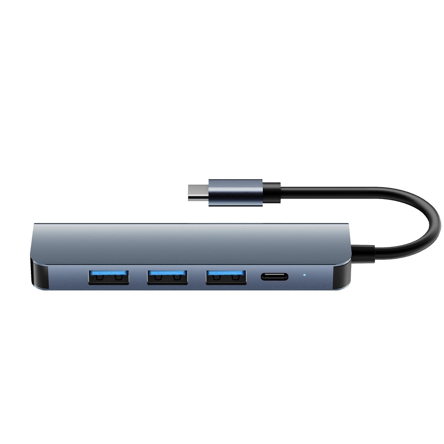 NÖRDIC USB-C 5-porttinen keskitin 3xUSB-A 2.0, 1xUSB-A 3.1 ja 1xUSB-C DP100W