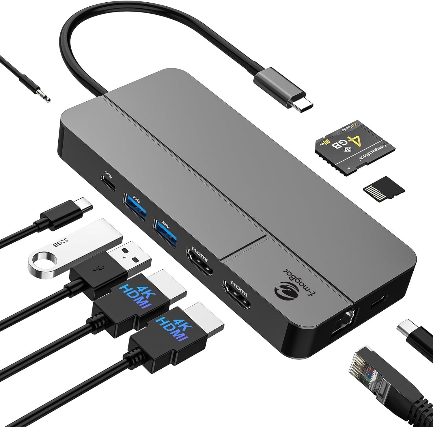 NÖRDIC USB-C Telakointiasema 1-10 2xHDMI 4K60Hz 1xPD100W 1xRJ45 GigaLan 1xSD/MicroSD 2xUSB-A 1xUSB-C 1xAudio-tuki MacBook M1, M2, M3 ja M4