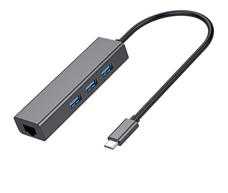 NÖRDIC USB C–Ethernet 100 Mbps verkkosovitin, jossa 3x USB 3.1 -keskitin, 17 cm, alumiinia, Space Grey