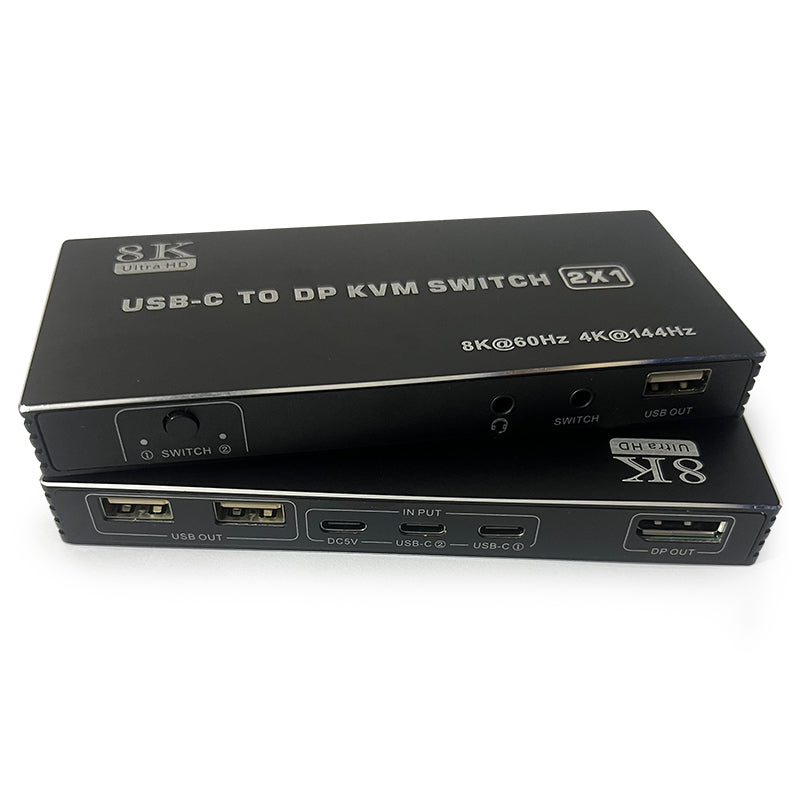 NÖRDIC USB-C KVM-kytkin 2–1 DP 8K60Hz 4K144Hz 3xUSB 1x3.5mm
