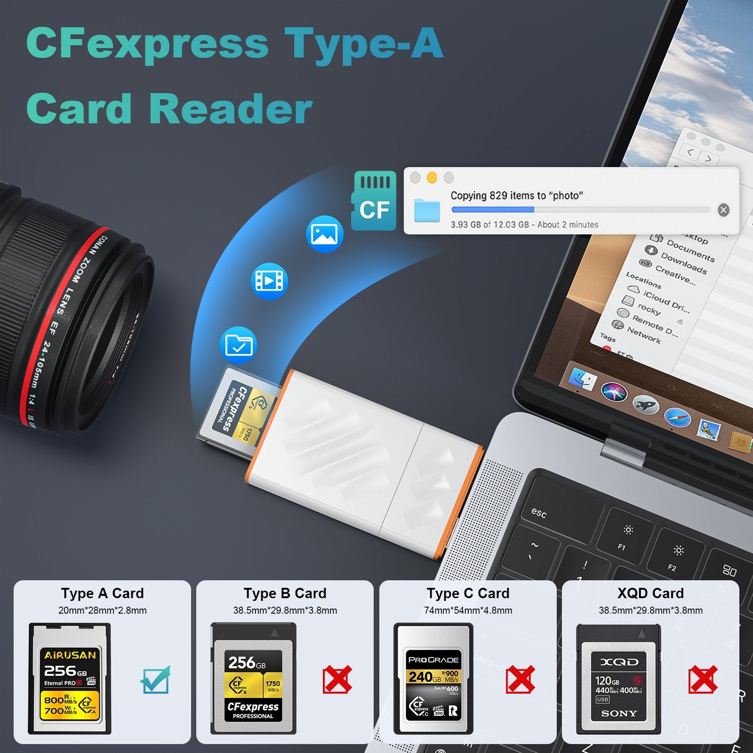 NÖRDIC USB-A, USB-C 3.0 Kortinlukija CFexpress Type A UHS-I