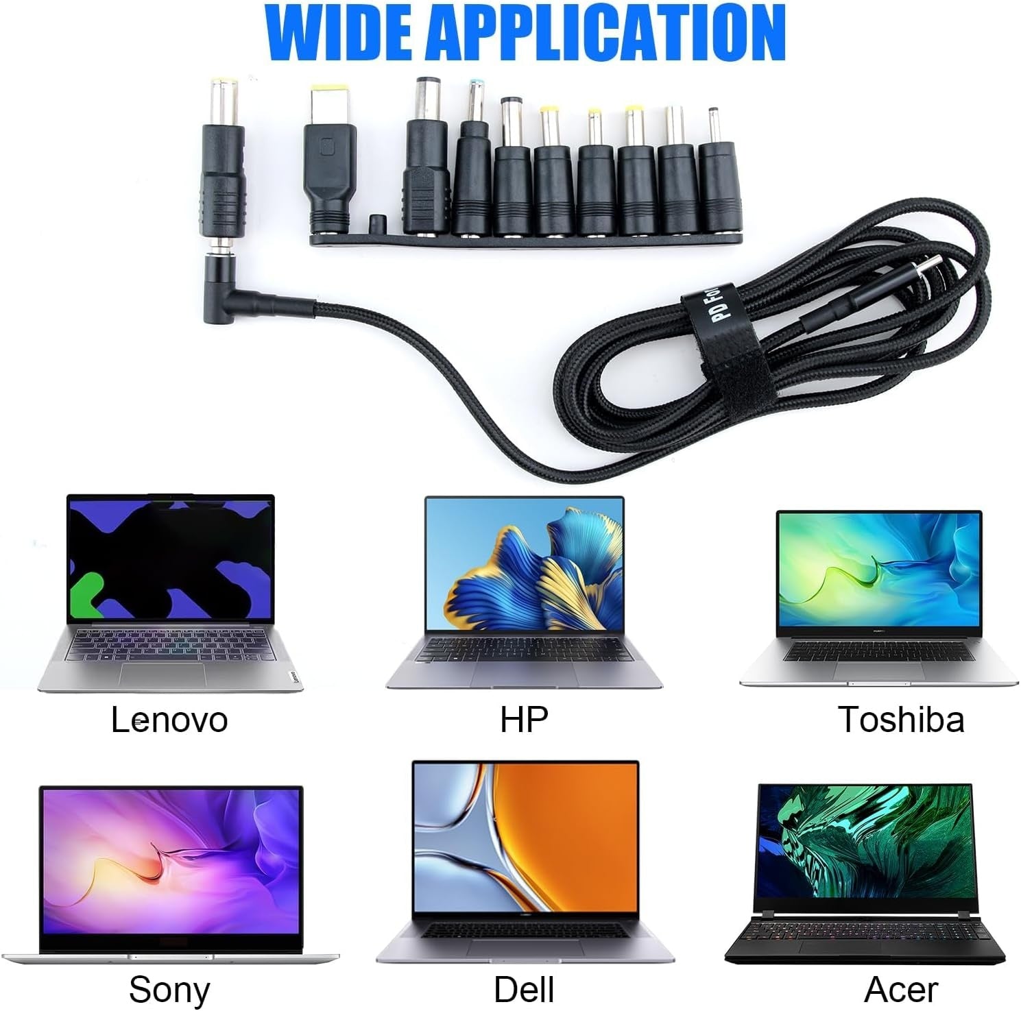 NÖRDIC USB-C–DC-virtajohto ja 10 sovitinta 1.8m