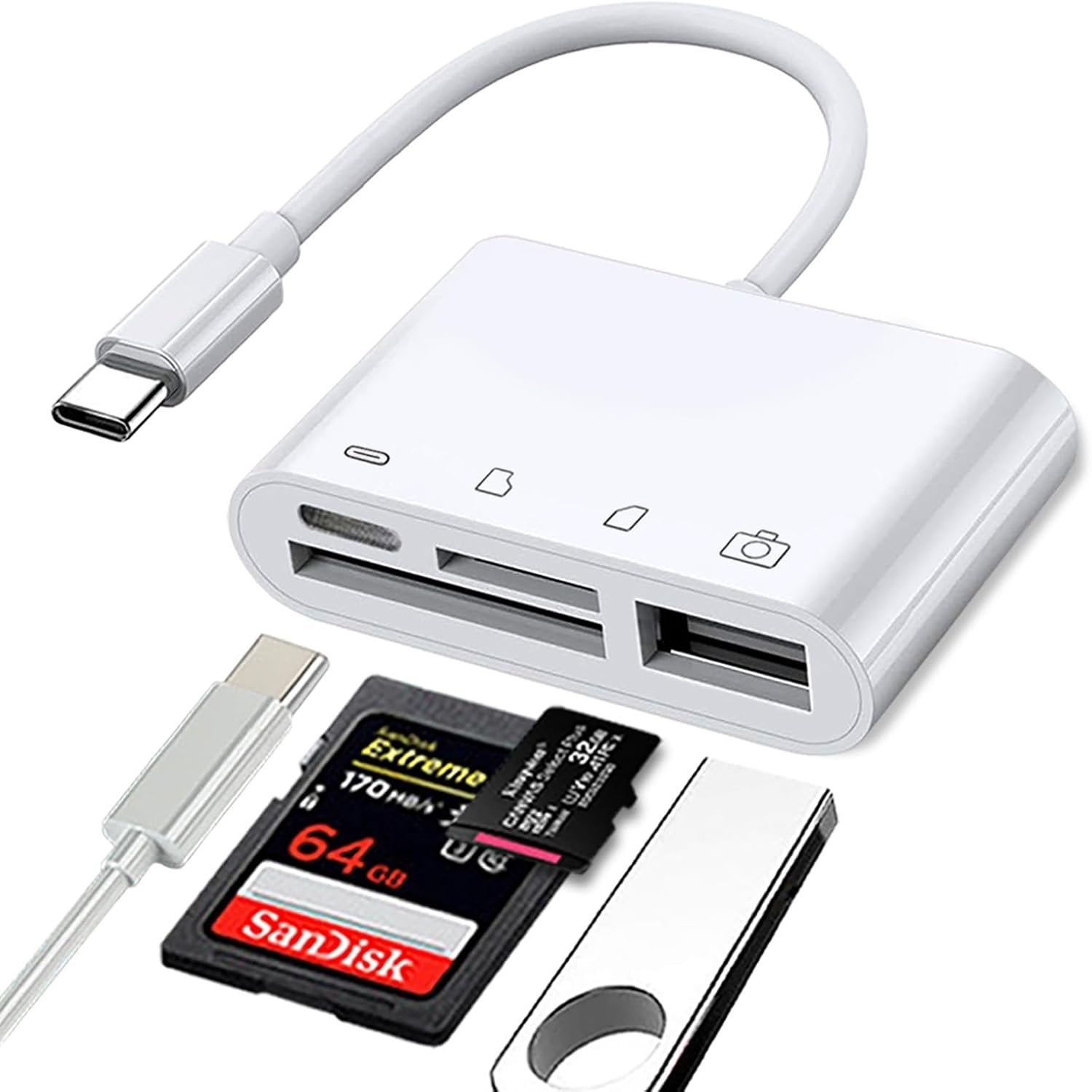 NÖRDIC USB-C-kortinlukija 2-paikkainen SD, MicroSD 1xUSB-A 1xUSB-C UHS-I