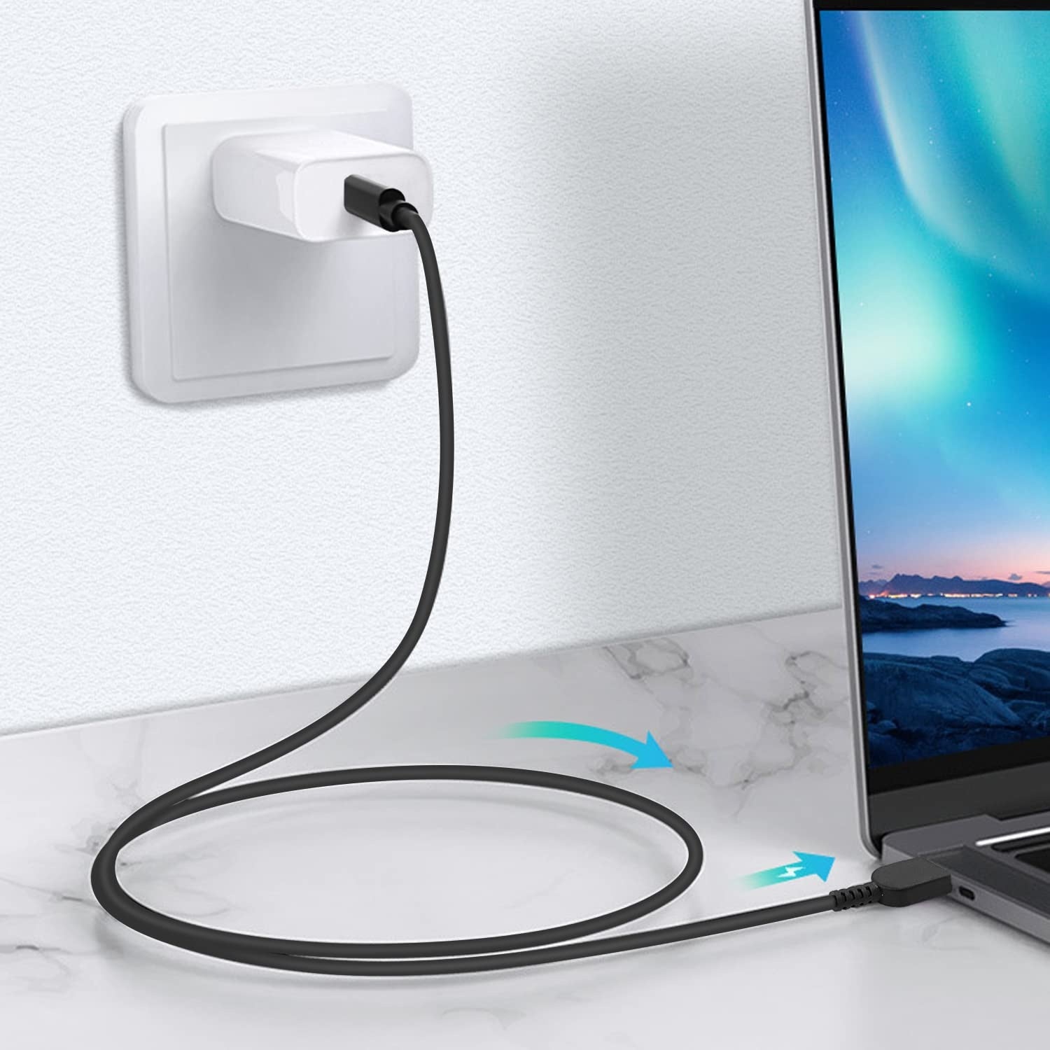 NÖRDIC USB-C - Lenovo Yellow Square -kaapeli 65W 1.5m