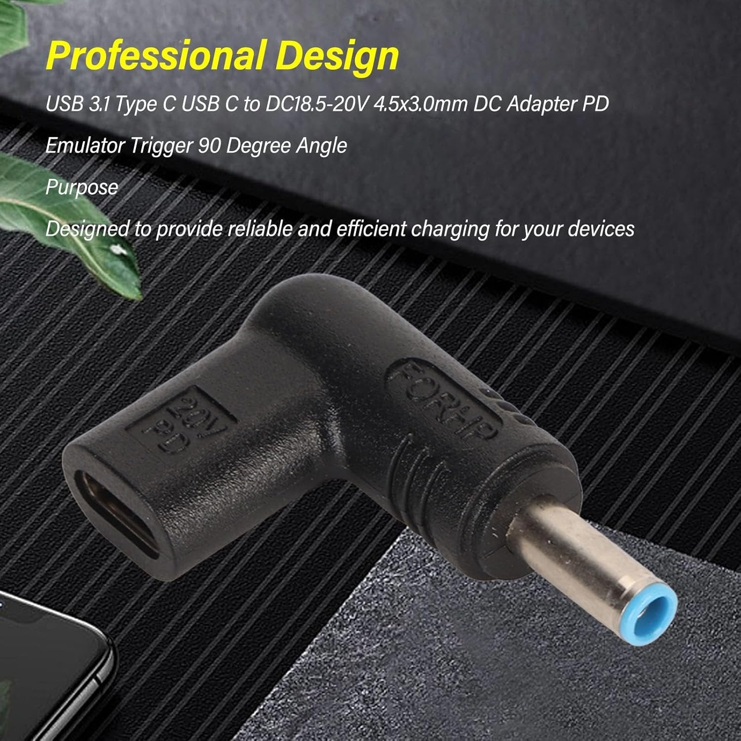 NÖRDIC USB-C – DC 4.5x3.0mm -sovitin 100W 12-20V HP-kannettaville tietokoneille