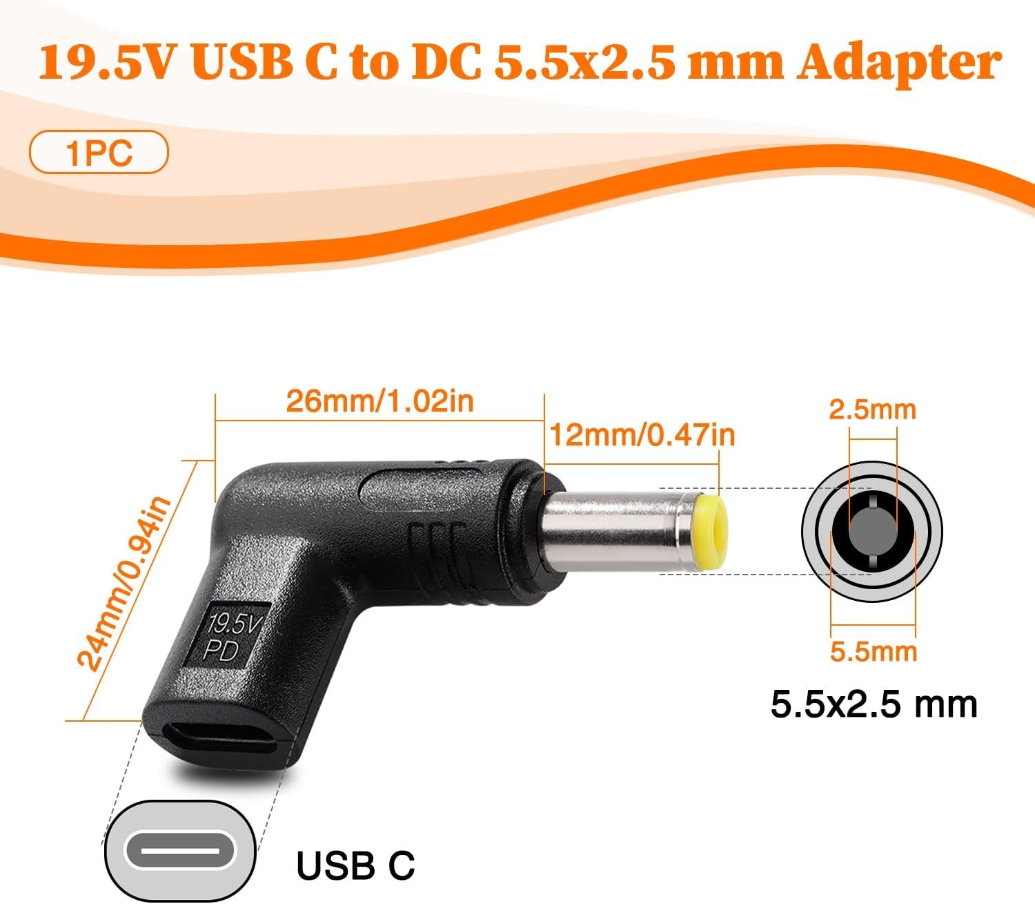 NÖRDIC USB-C–DC 5.5x2.5mm -sovitin 12-20V