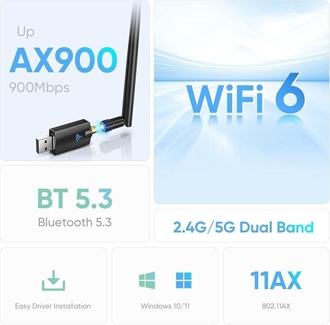 NÖRDIC WIFI6 Bluetooth 5.3 langaton adapteri Dual Band 2.4/5.8GHz