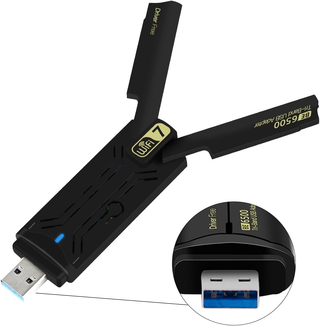 NÖRDIC WiFi 7 USB 3.0 langaton adapteri tri-band tuella ja suurella nopeudella pöytäkoneille ja kannettaville, Windows 10/11, Plug & Play