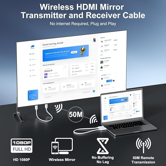 NÖRDIC Langaton 2.4/5G HDMI-laajennin Lähetin ja Vastaanotin -paketti, 30m 1080p 60Hz