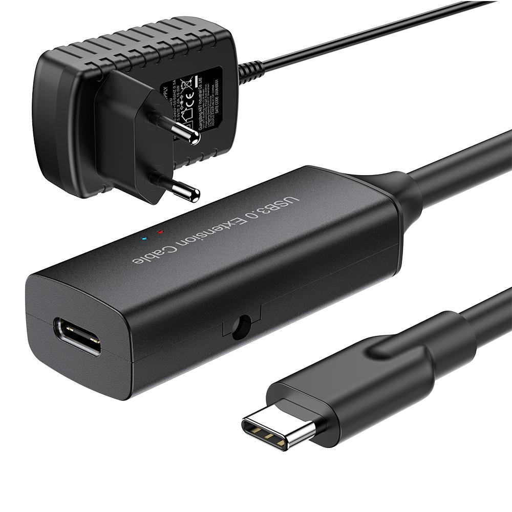 NÖRDIC aktiivinen 15m USB-C 3.0 SuperSpeed 5Gbps jatkokaapeli uros-naaras