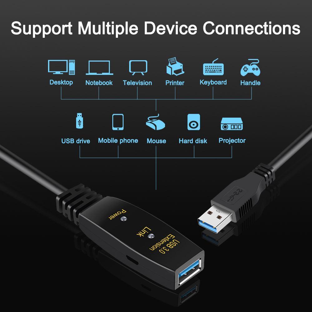 NÖRDIC aktiivinen 5 m USB3.0 -jatkojohto, 5 Gb/s laajennus, USB A uros–naaras laitteille Xbox, PS5, Oculus, tulostin, skanneri, Playstation, VR