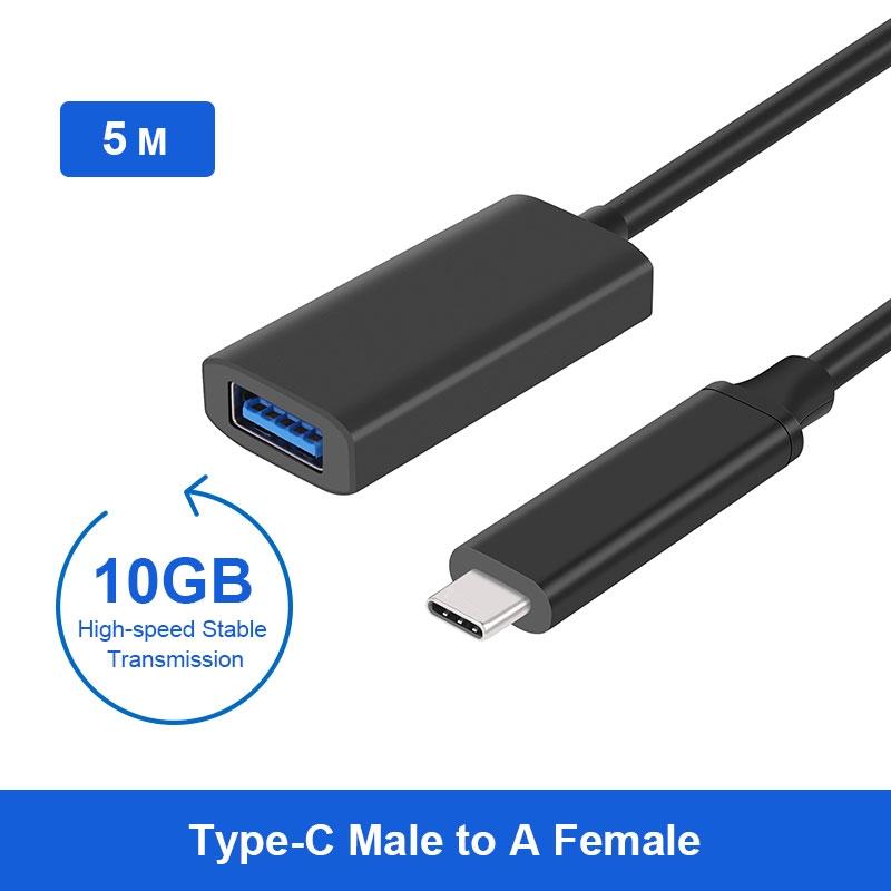 NÖRDIC aktiivinen 5m USB 3.2 Gen 2 SuperSpeed 10Gbps Jatkokaapeli USB-C uros USB-A naaras