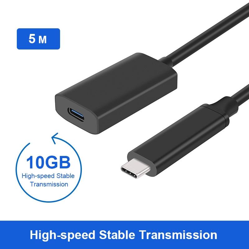 NÖRDIC aktiivinen 5m USB-C 3.2 Gen 2 SuperSpeed 10Gbps Jatkokaapeli uros-naaras