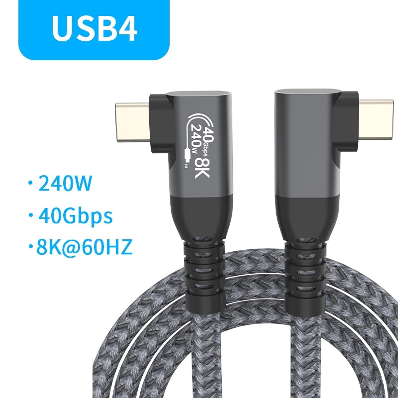 NÖRDIC kulmikas 2 m USB4 USB-C - C Nylon punottu kaapeli PD3.1 240W 40G 8K60Hz 4K144Hz harmaa