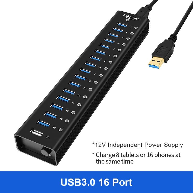 NÖRDIC-virtalähteellä varustettu 17-porttinen USB 3.0 HUB5Gbps 1,2 mm kaapeli alumiinimusta virtalähteellä
