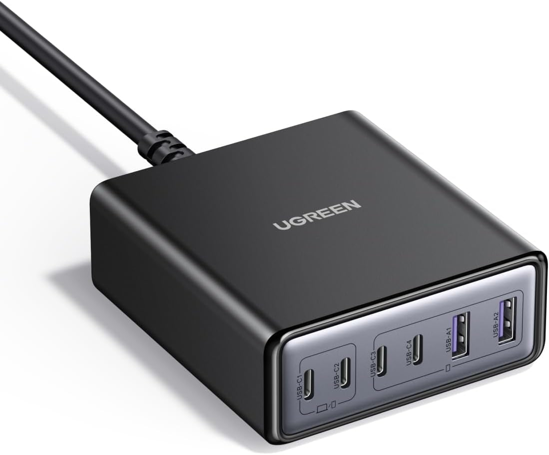 UGREEN 100W USB-C Latausasema, 6-porttinen GaN-pöytälaturi 4 USB-C:llä & 2 USB-A:lla, Älykäs Virtajako