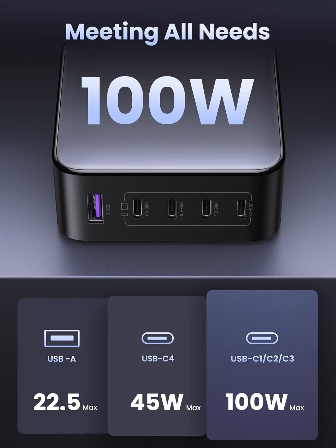 UGREEN 100 W USB C -laturi Nexode 5-porttinen GaN-laturi