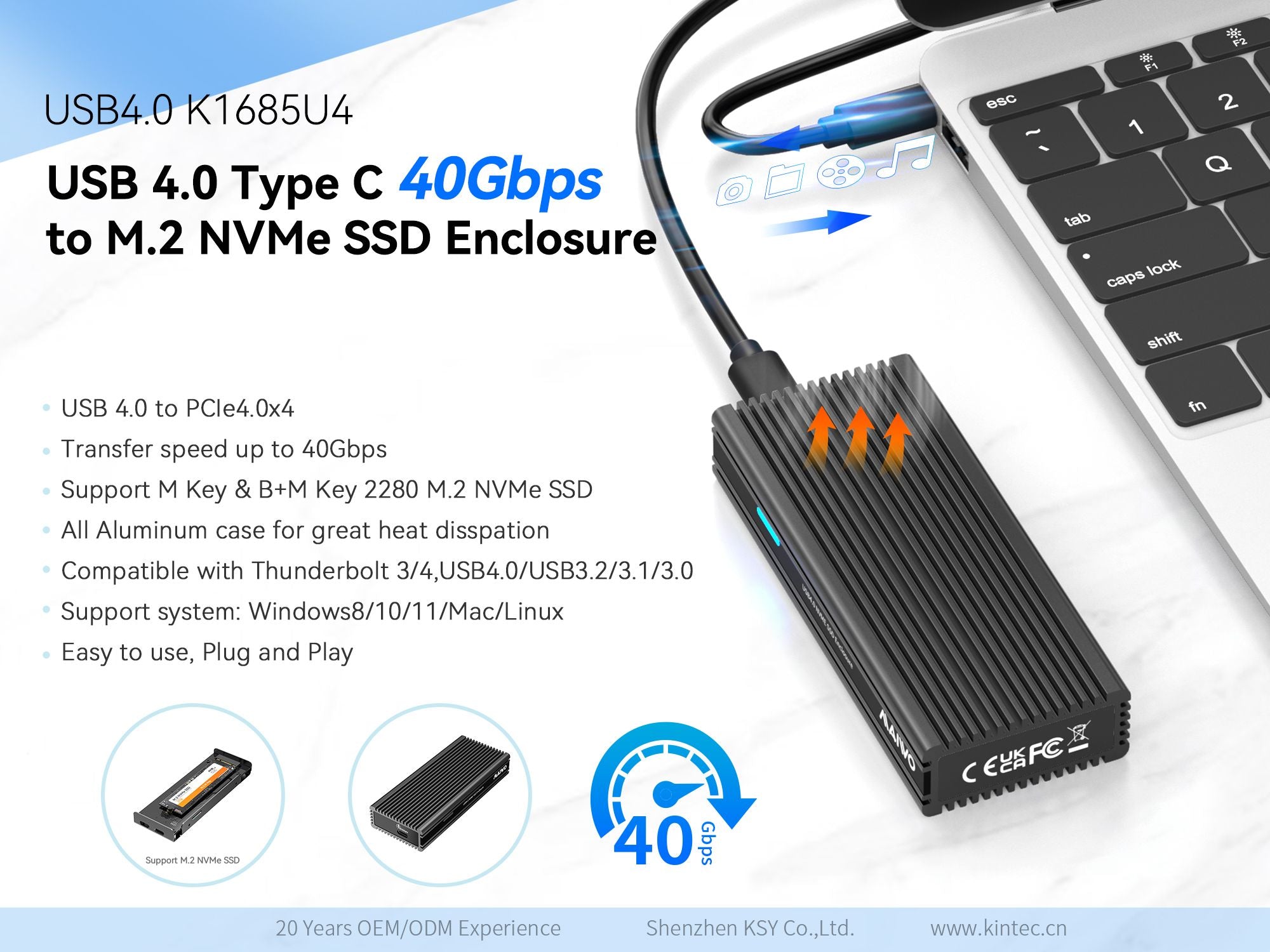 USB4.0 40Gbps NVMe SSD -kotelo