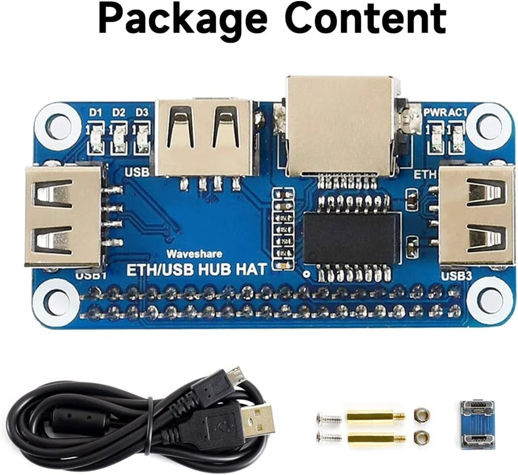 Waveshare Ethernet/USB HUB HAT Raspberry Pi:lle 1x RJ45 Ethernet-portti 3x USB-porttia Yhteensopiva USB 2.0/1.1 kanssa Sopii Zero/Zero W/Zero WH