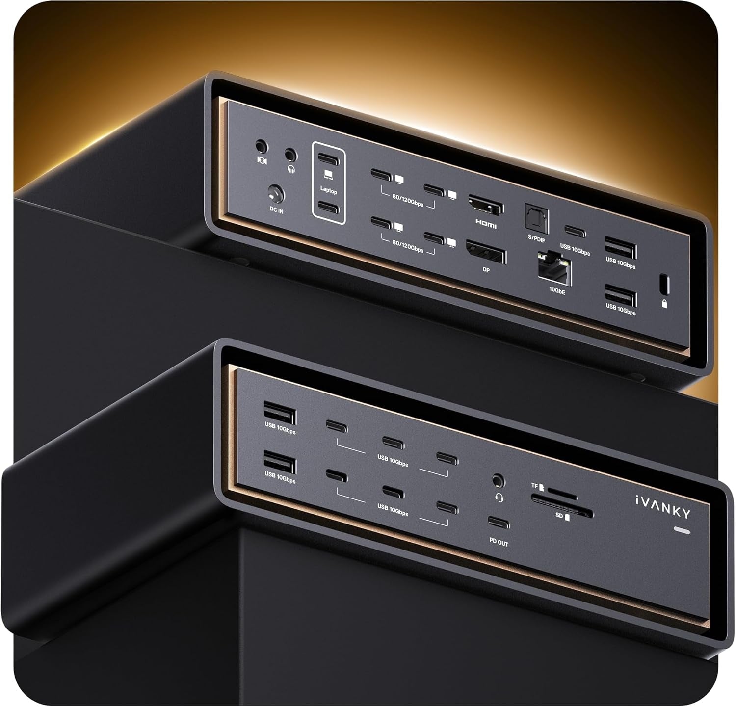iVANKY 26-in-1 FusionDock Ultra Dual Thunderbolt 5 10GbE MacBook-telakka 4x6K/kolmois 8K M1-M5 Pro/Max 120Gbps 240W Yhteensopimaton Windowsin kanssa