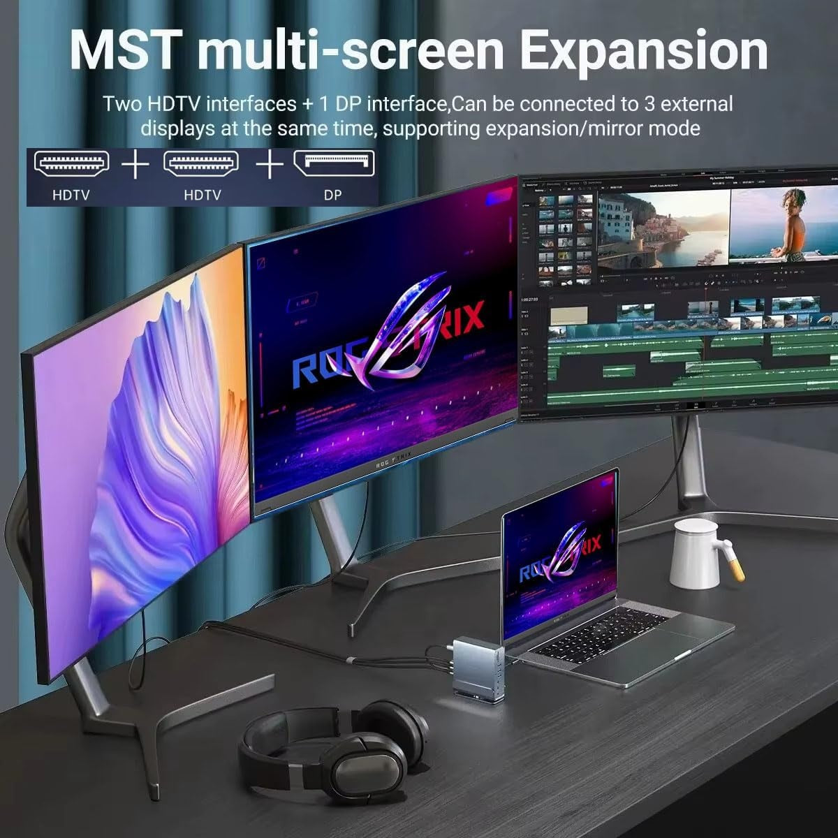 15 in 1 USB C Docking Station 4K@60Hz HDMI and DisplayPort, 3*USB 3.0, 2*USB 2.0, PD 100W Charg, 1000Mbps RJ45 Ethernet for Windows and Mac OS