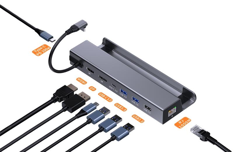 NÖRDIC 1-8 telakointiasema Steam Deckille 1xHDMI 4K60Hz, 1xDP 4K60Hz, 1xRJ45 GigaLAN, 1xUSB-C, 3xUSB-A, 1x USB-C PD