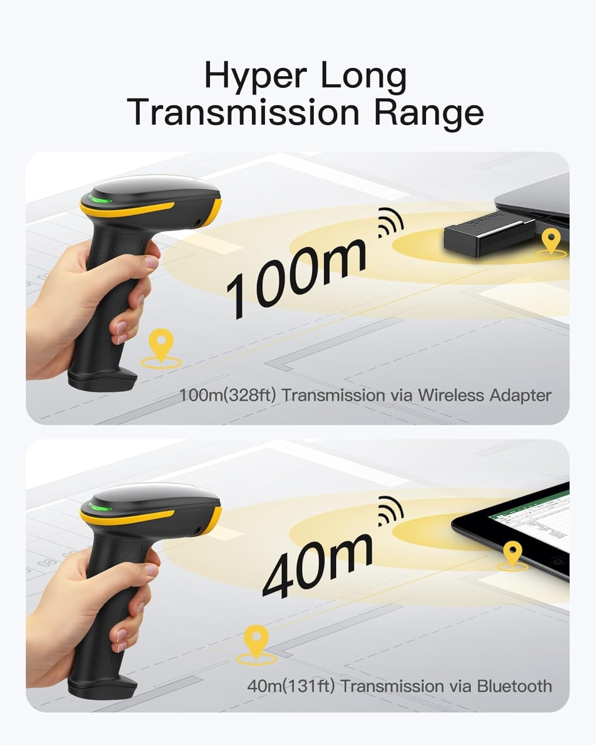 2D QR Viivakoodinlukija, Langaton, 2600mAh akku, Plug and Play