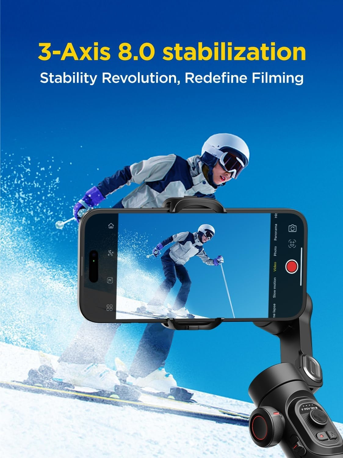 Käsikäyttöinen 3-akselinen puhelin-stabilisaattori Taitettava gimbal iPhone- ja Android-laitteille Fokusrulla ja kasvo-/kohdesuunnannus