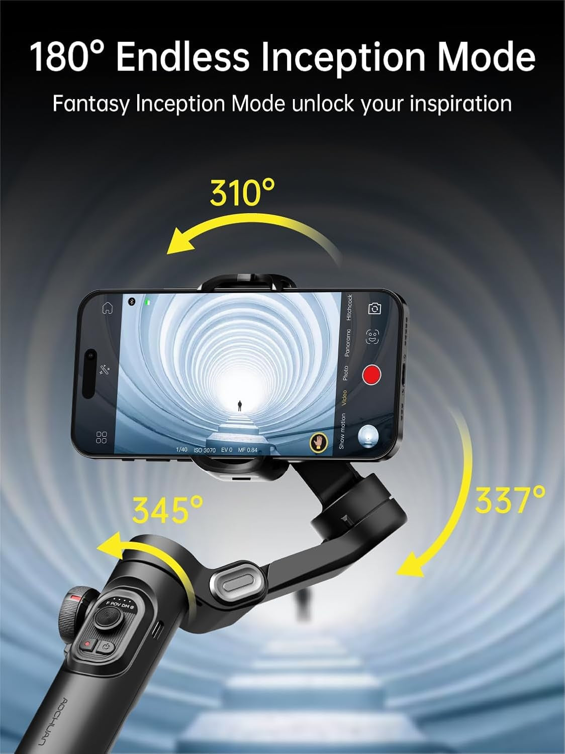 Käsikäyttöinen 3-akselinen puhelin-stabilisaattori Taitettava gimbal iPhone- ja Android-laitteille Fokusrulla ja kasvo-/kohdesuunnannus