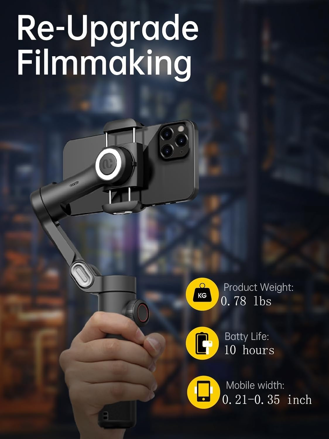 Käsikäyttöinen 3-akselinen puhelin-stabilisaattori Taitettava gimbal iPhone- ja Android-laitteille Fokusrulla ja kasvo-/kohdesuunnannus