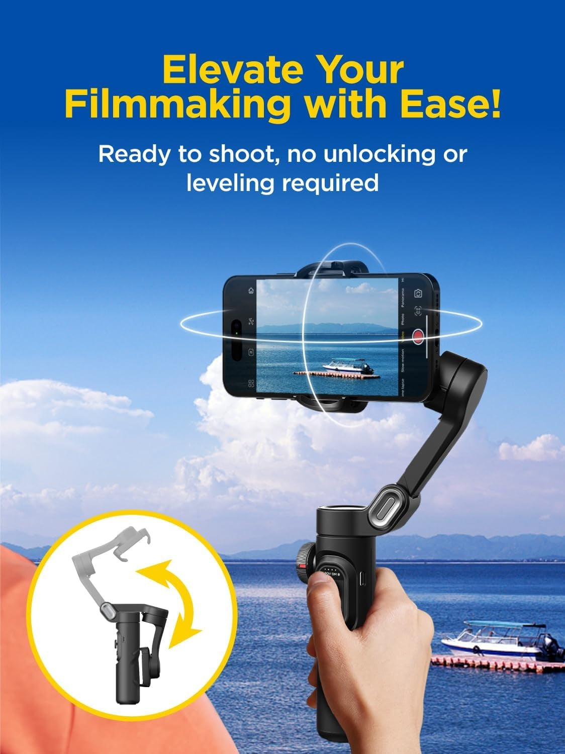 Käsikäyttöinen 3-akselinen puhelin-stabilisaattori Taitettava gimbal iPhone- ja Android-laitteille Fokusrulla ja kasvo-/kohdesuunnannus