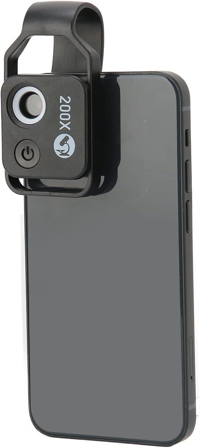 APEXEL 200x Mobiilimikroskooppi, Mini Taskumikroskooppi, 6 LED-valo-opasta, 2 kirkkaustason säätöä, Suurennus Makrolinssisarja Puhelinkameraan